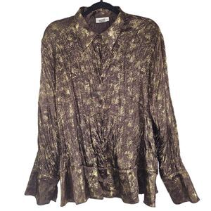 Worthington 2X Brown Gold Shimmer Peplum Blouse Long Sleeve Holiday